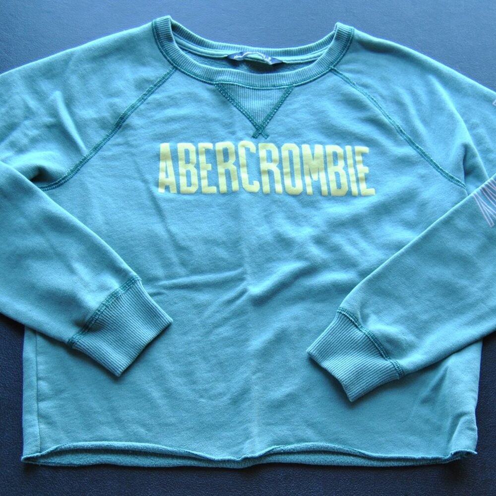 Abercrombie & Fitch Green and Yellow Crop Top Sweater Small